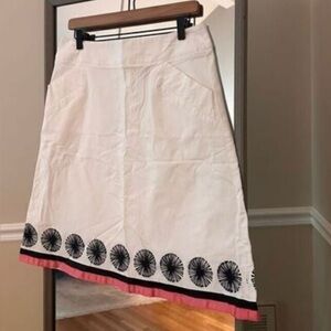 Vintage Talbots White Stretch Twill A-Line Skirt Pink Ribbon Trim Size 10